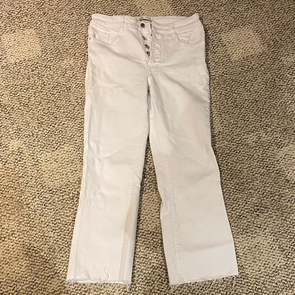 Zara Cropped White Jeans